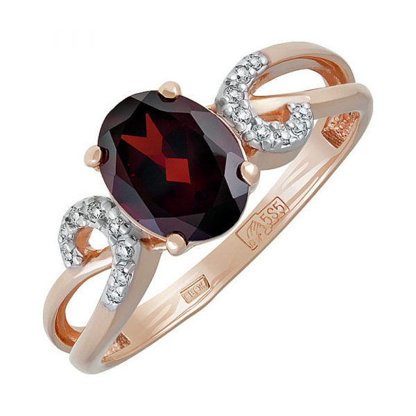 Золотое кольцо с гранатом и фианитом № 135461