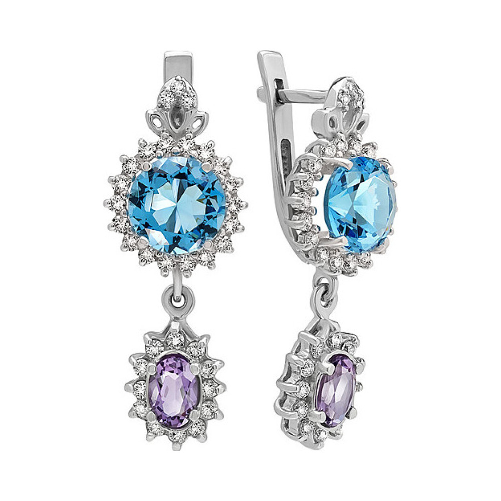 Серебряные серьги с аметистом,алпанитом и фианитом № 134562