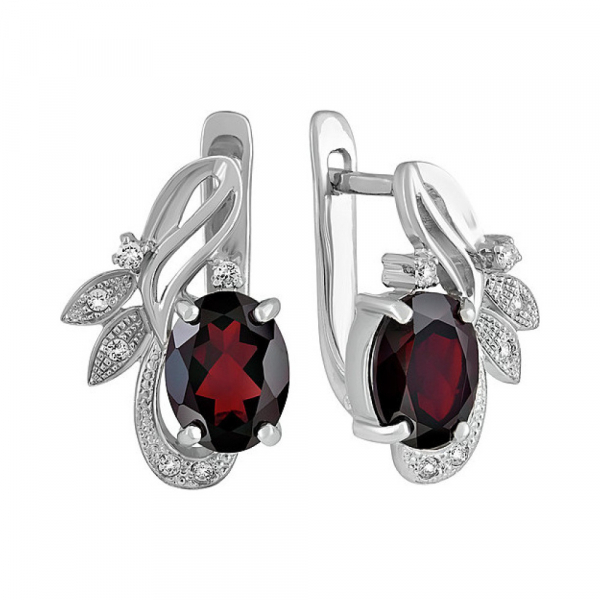 Серебряные серьги с гранатом и фианитом № 135607
