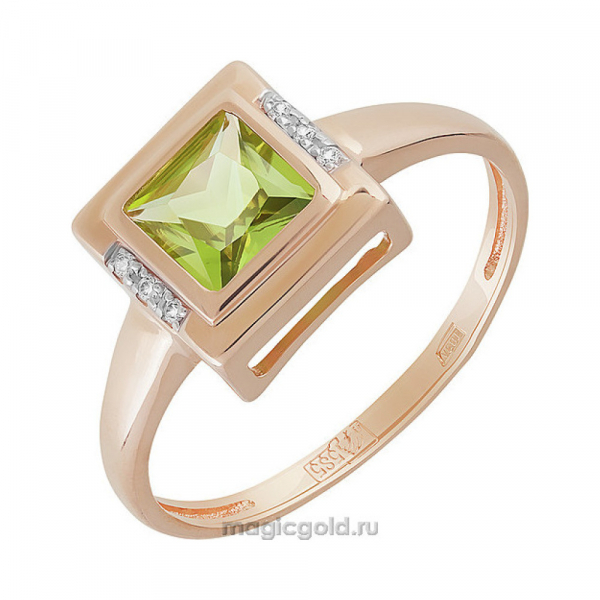 Золотое кольцо с хризолитом и фианитом № 160519