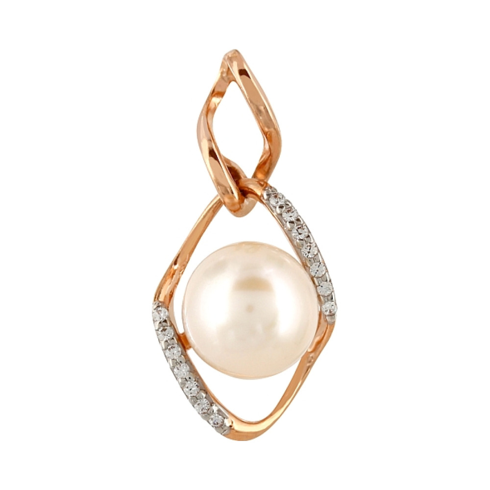 Золотая подвеска с жемчугом и фианитом № 107601