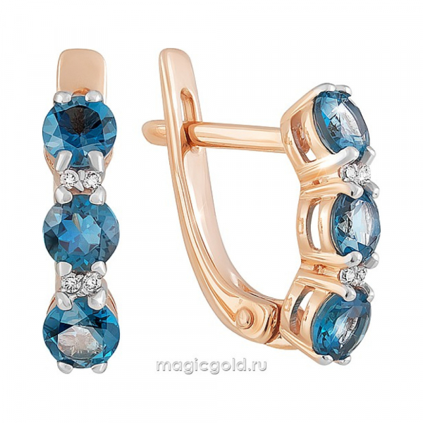 Золотые серьги с топазом и фианитом № 164157