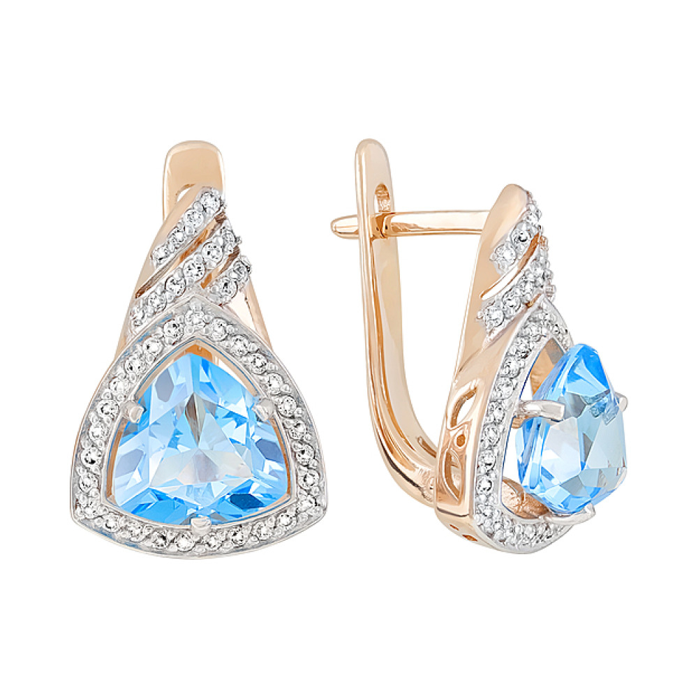 Золотые серьги с топазом и фианитом № 119555