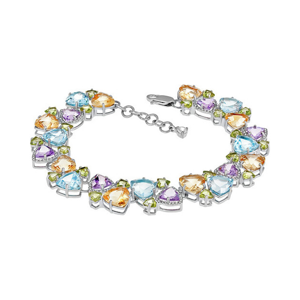 Серебряный браслет с полудраг. вставками и фианитом № 135876