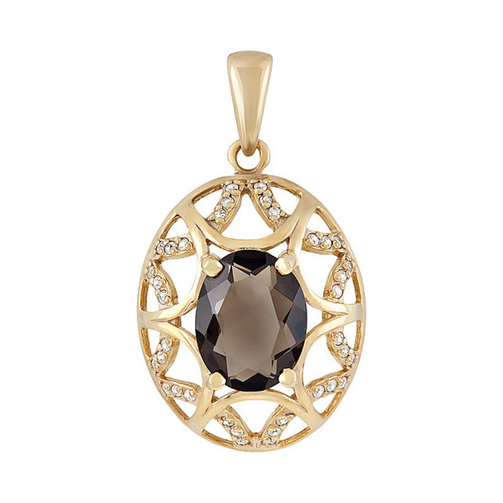 Серебряная подвеска с раухтопазом, фианитом и золотым покрытием № 132650