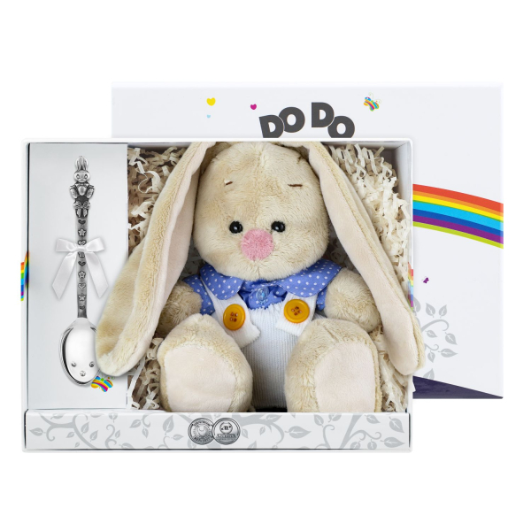 Набор д/малышей DODO Зайка : игрушка Зайка Ми и ложка с чернением из серебра 925 пробы