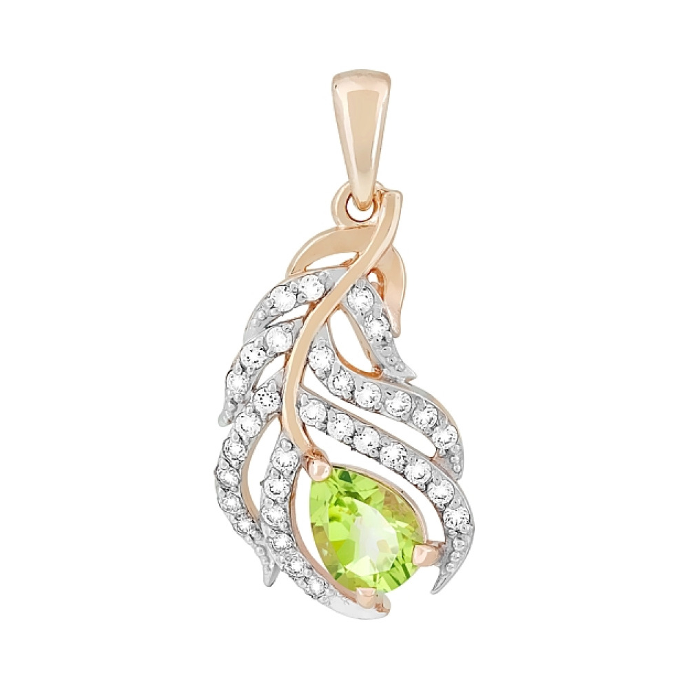 Золотая подвеска с хризолитом и фианитом № 117496