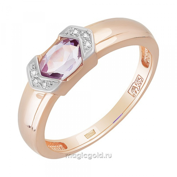 Золотое кольцо с аметистом и фианитом № 158847
