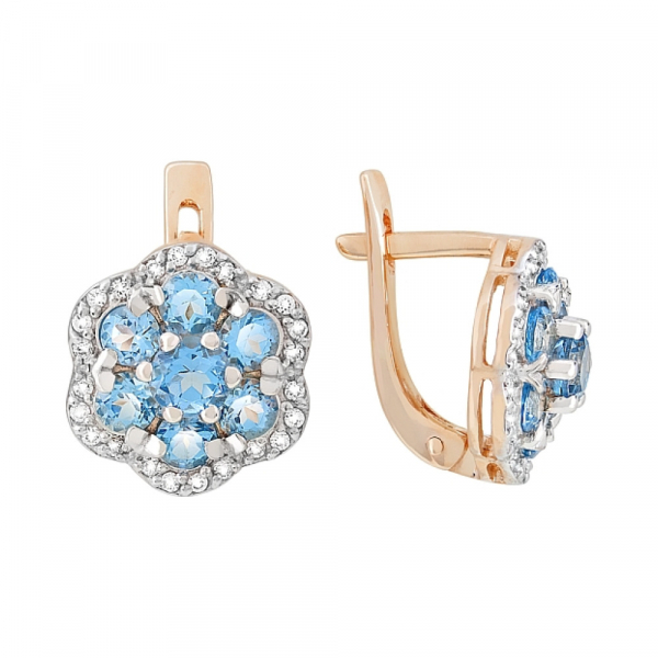Золотые серьги с топазом и фианитом № 116264
