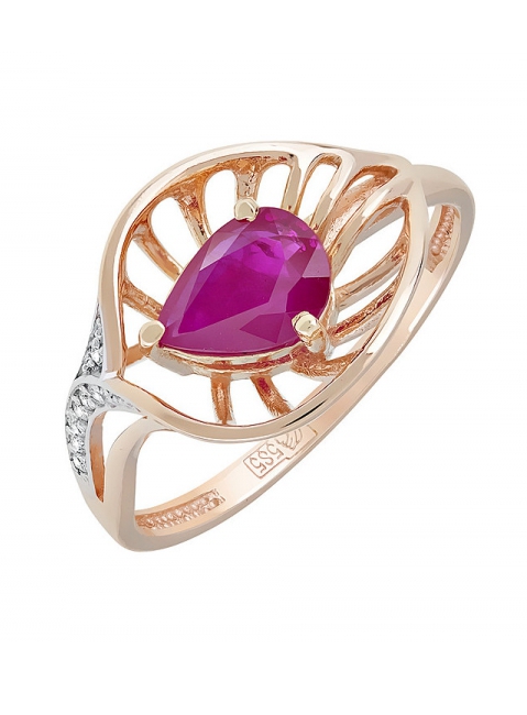 Золотое кольцо с бриллиантом и рубином № 121223