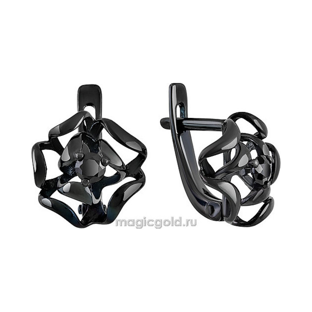Серебряные серьги с фианитом и черным покрытием № 137355