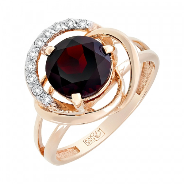Золотое кольцо с гранатом и фианитом № 117678