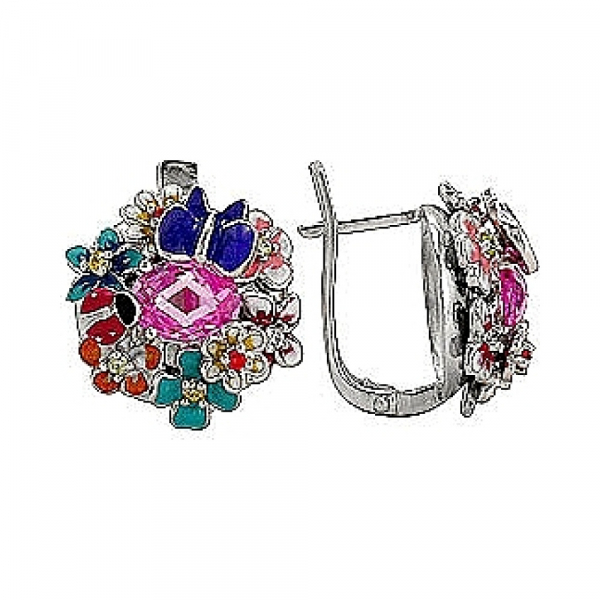 Серебряные серьги с фианитом № 75195