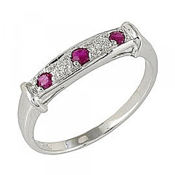 Серебряное кольцо с рубином и фианитом № 68580