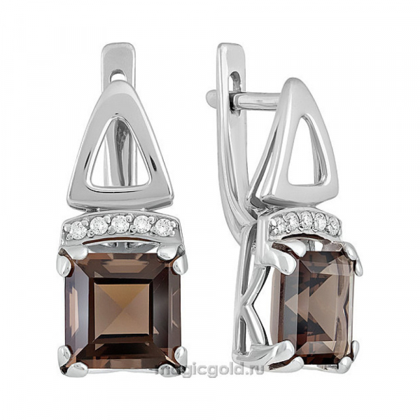 Серебряные серьги с раухтопазом и фианитом № 140127
