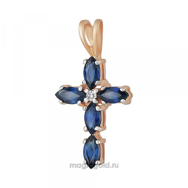 Золотая подвеска с бриллиантом и сапфиром № 160621