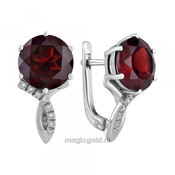 Серебряные серьги с гранатом и фианитом № 132775