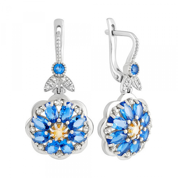 Серебряные серьги с цитрином и фианитом № 132359