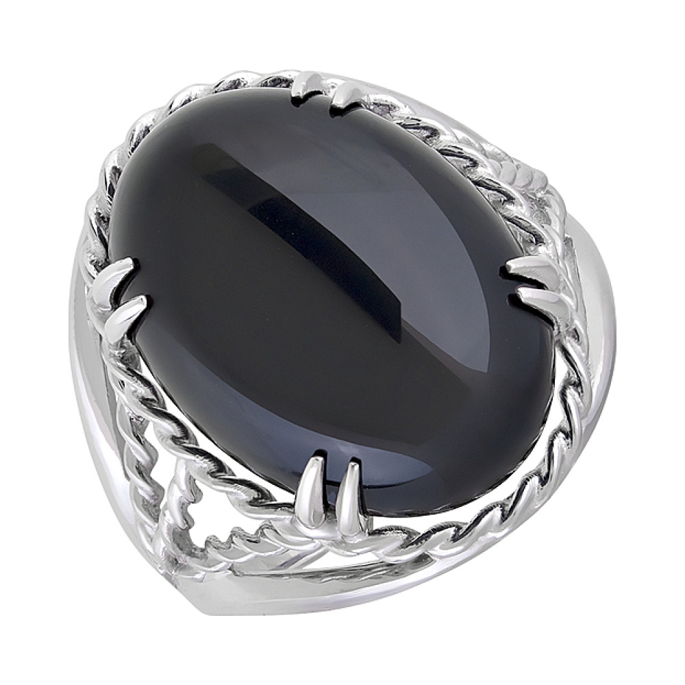 Серебряное кольцо с черным ониксом № 128065