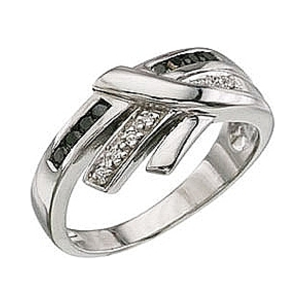 Золотое кольцо с чёрным и белым бриллиантами № 3357