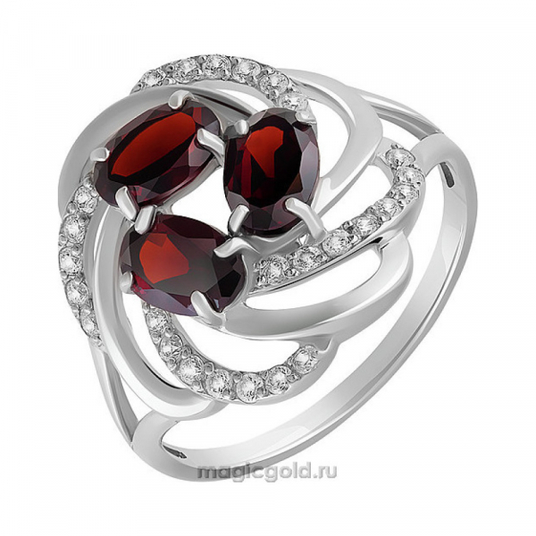 Серебряное кольцо с гранатом и фианитом № 136574