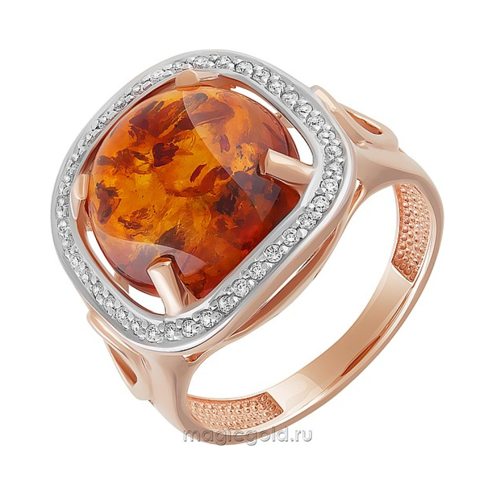 Золотое кольцо с янтарем и фианитом № 160658