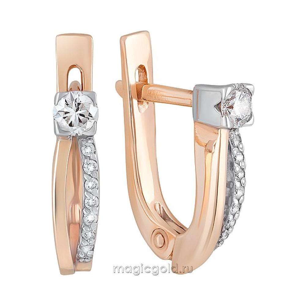 Золотые серьги с бриллиантом № 117359