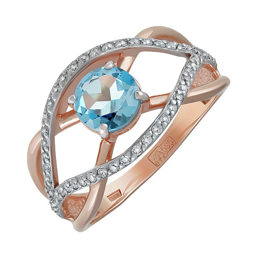 Золотое кольцо с топазом и фианитом № 134870