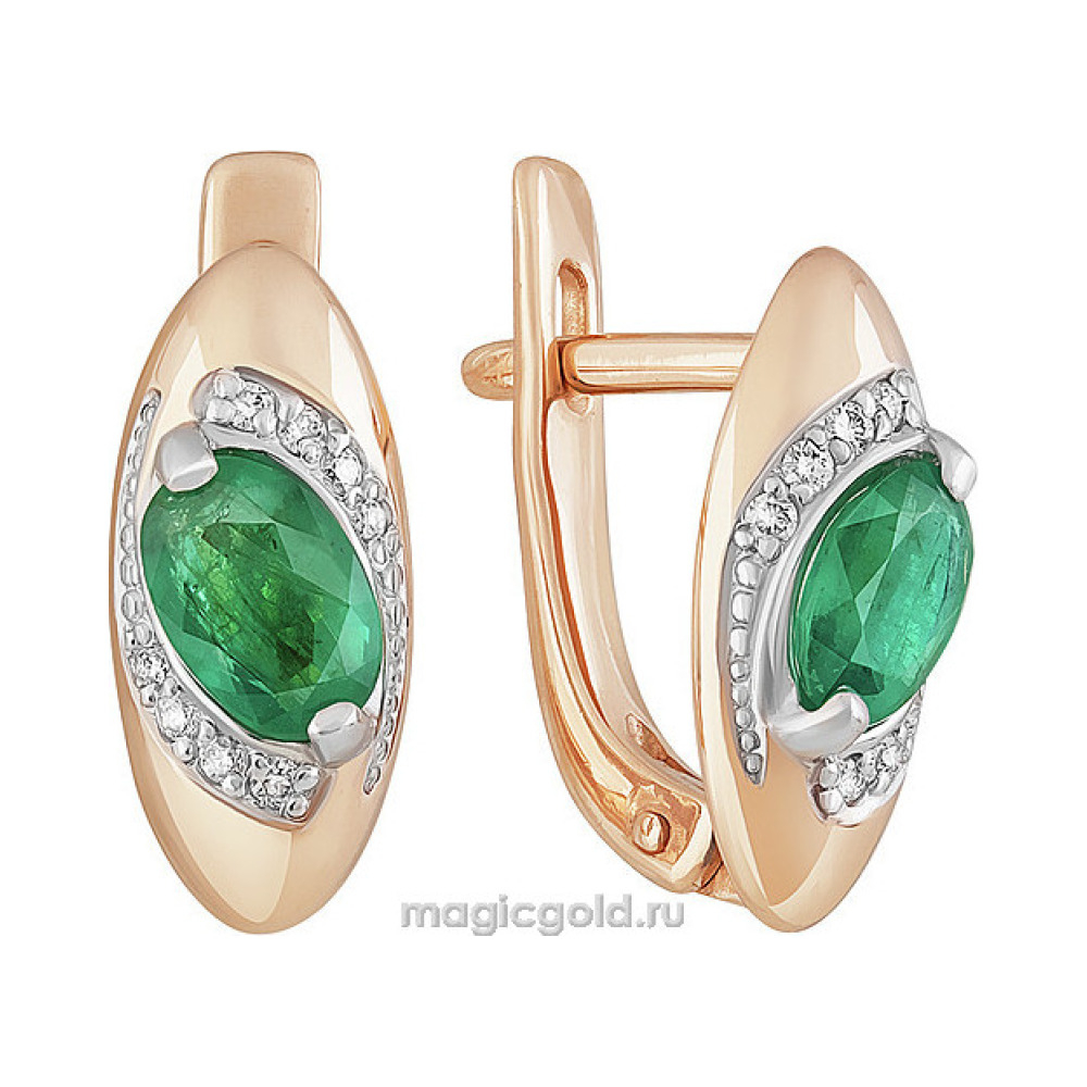 Золотые серьги с бриллиантом и изумрудом № 158860