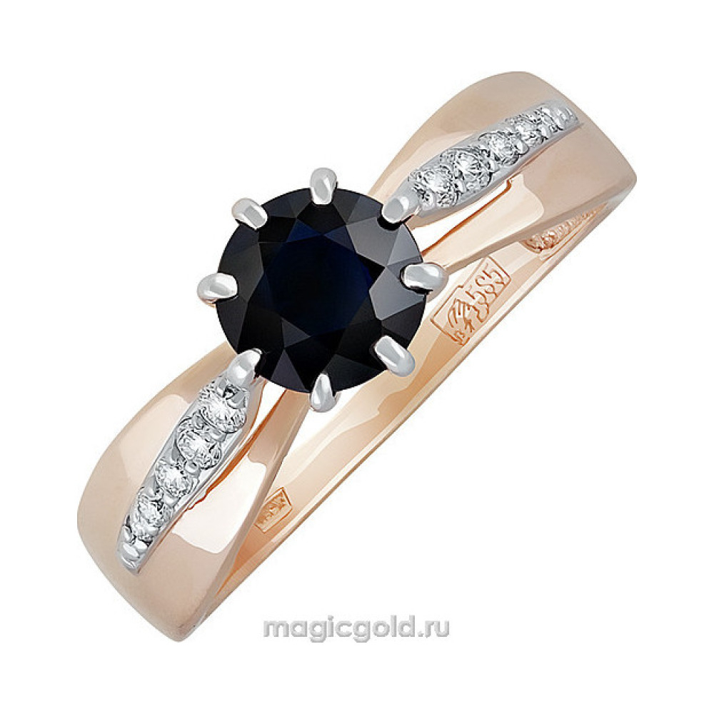 Золотое кольцо с бриллиантом и сапфиром № 140692