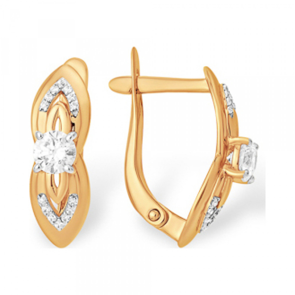 Золотые серьги с кристаллом swarovski и фианитом № 141946
