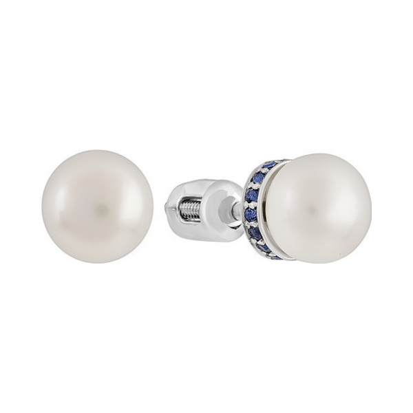 Пуссеты с жемчугом и фианитом № 131624