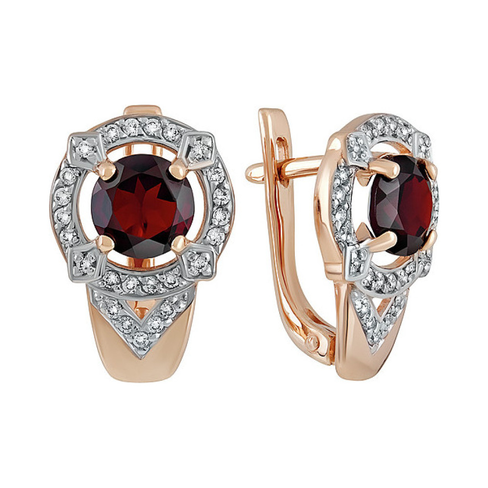Золотые серьги с гранатом и фианитом № 137555