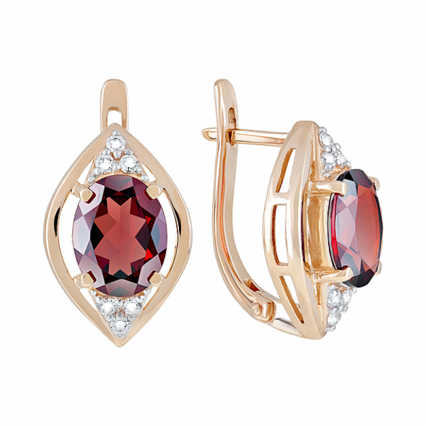 Золотые серьги с гранатом и фианитом № 122858