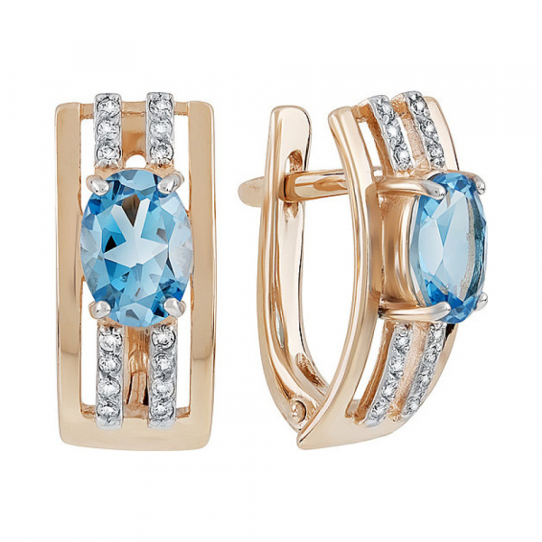 Золотые серьги с топазом и фианитом № 131855