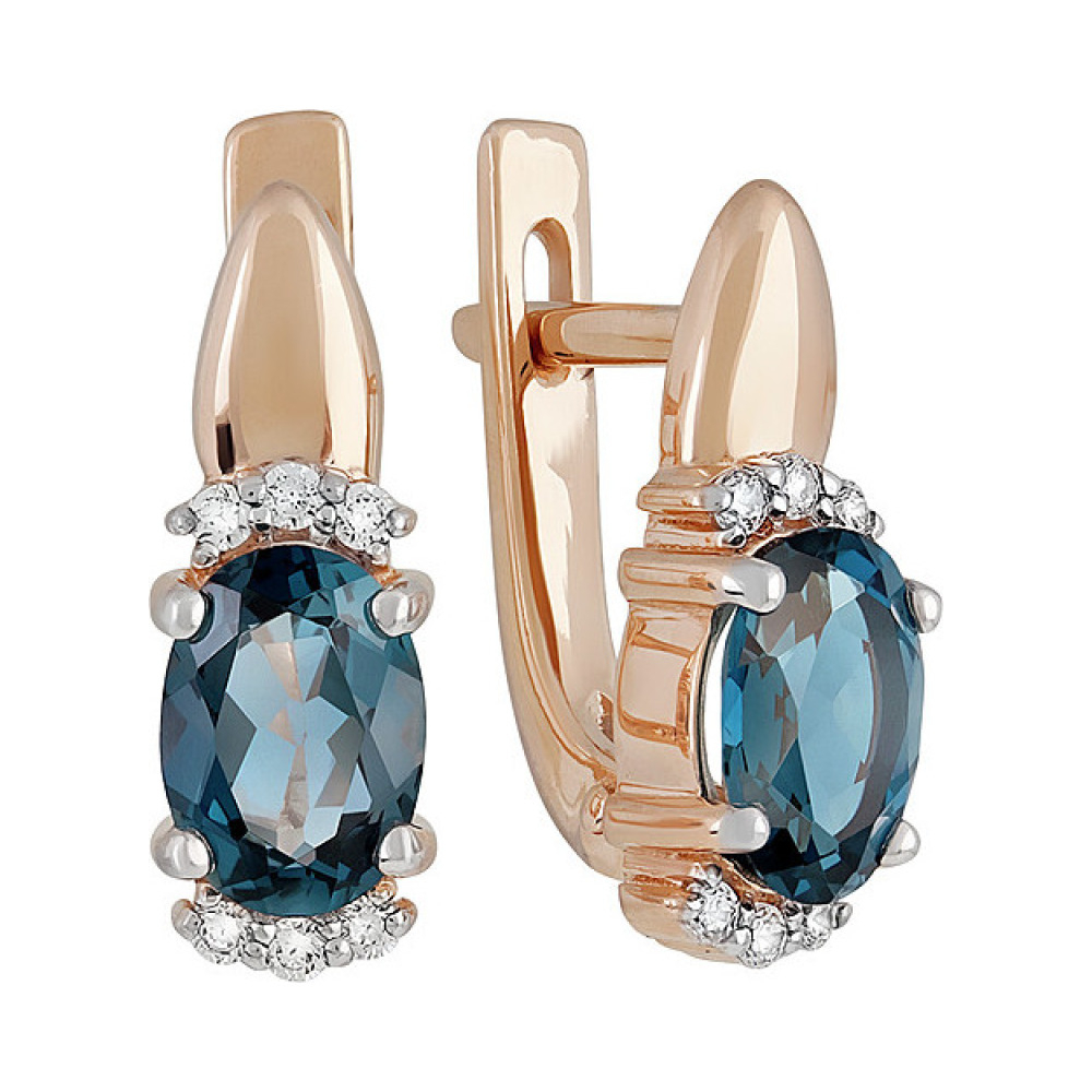 Золотые серьги с топазом и фианитом № 137872