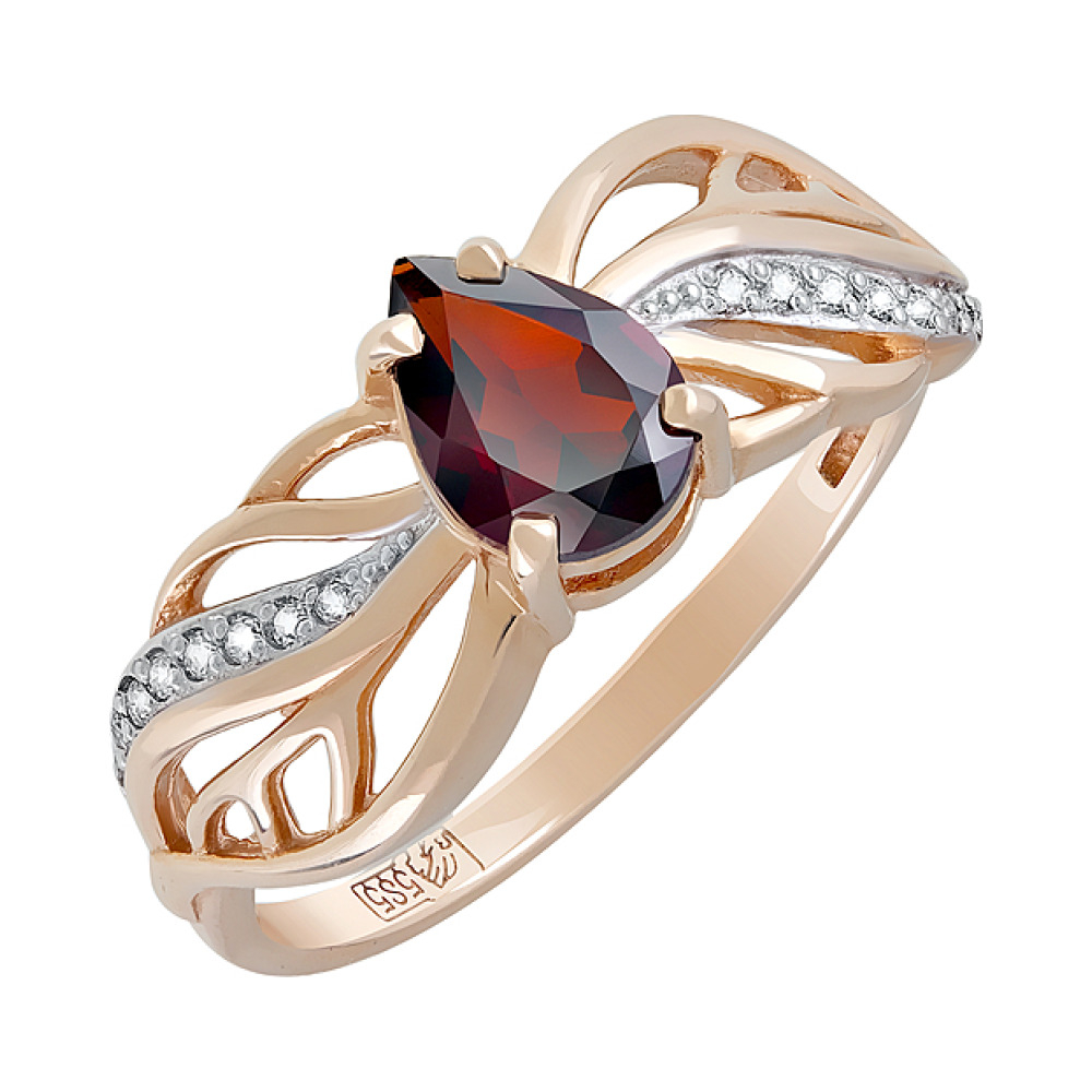 Золотое кольцо с гранатом и фианитом № 121115