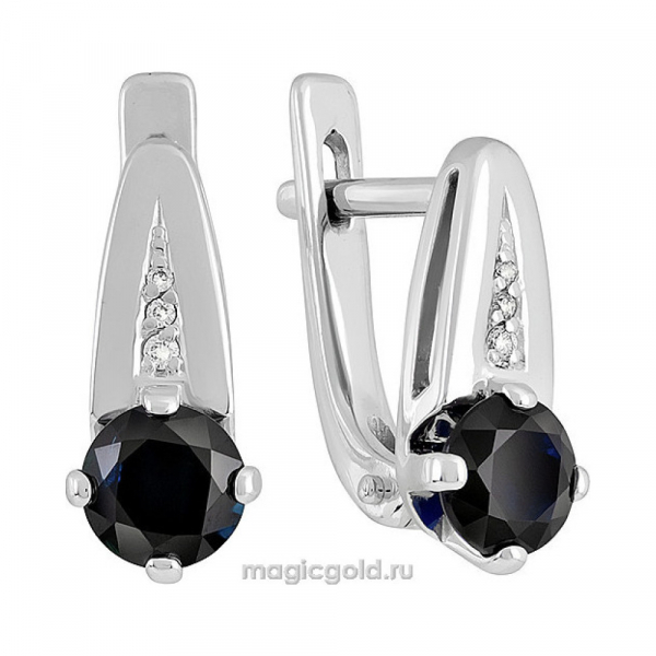 Золотые серьги с бриллиантом и сапфиром № 140355