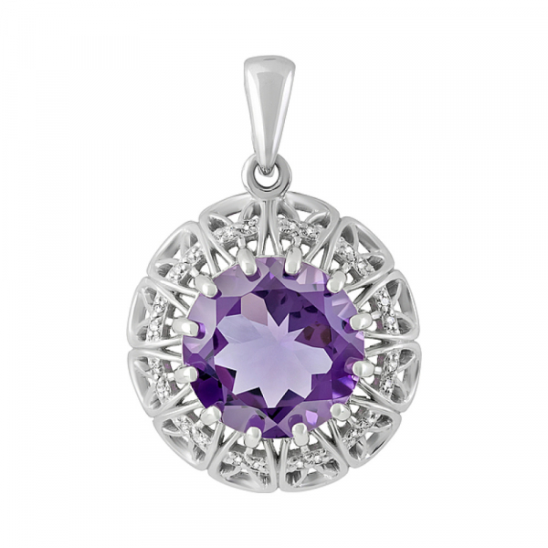 Серебряная подвеска с аметистом и фианитом № 129625