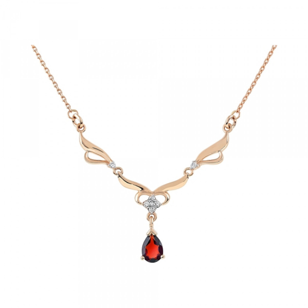Золотое колье с гранатом и фианитом № 106025