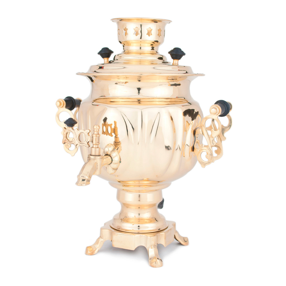 Фотография самовар электрический "овал", 3 литра, полированная латунь №1