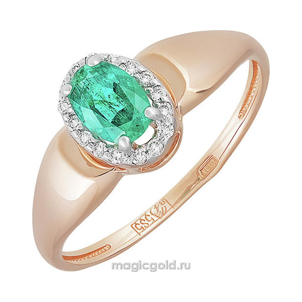 Золотое кольцо с бриллиантом и изумрудом № 159076