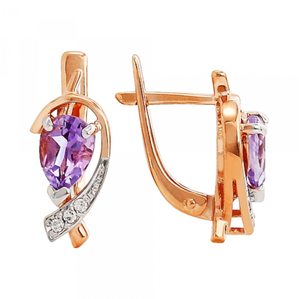 Золотые серьги с аметистом и фианитом № 83515