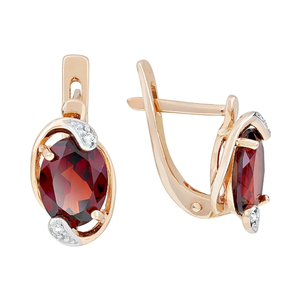 Золотые серьги с гранатом и фианитом № 105549