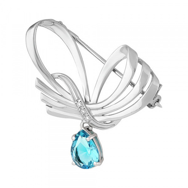 Серебряная брошь с алпанитом и фианитом № 135060