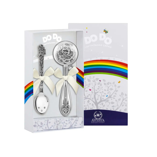 Набор для малышей DODO Ангел: ложка и погремушка из серебра 925 пробы