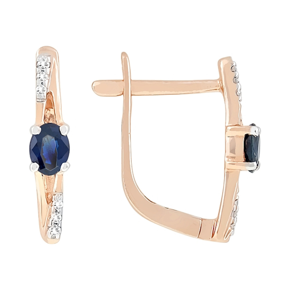 Золотые серьги с бриллиантом и сапфиром № 114450