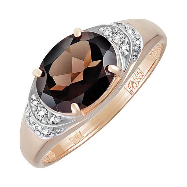 Золотое кольцо с раухтопазом и фианитом № 134471