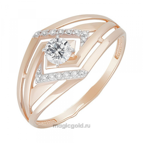 Золотое кольцо с кристаллом swarovski и фианитом № 160206
