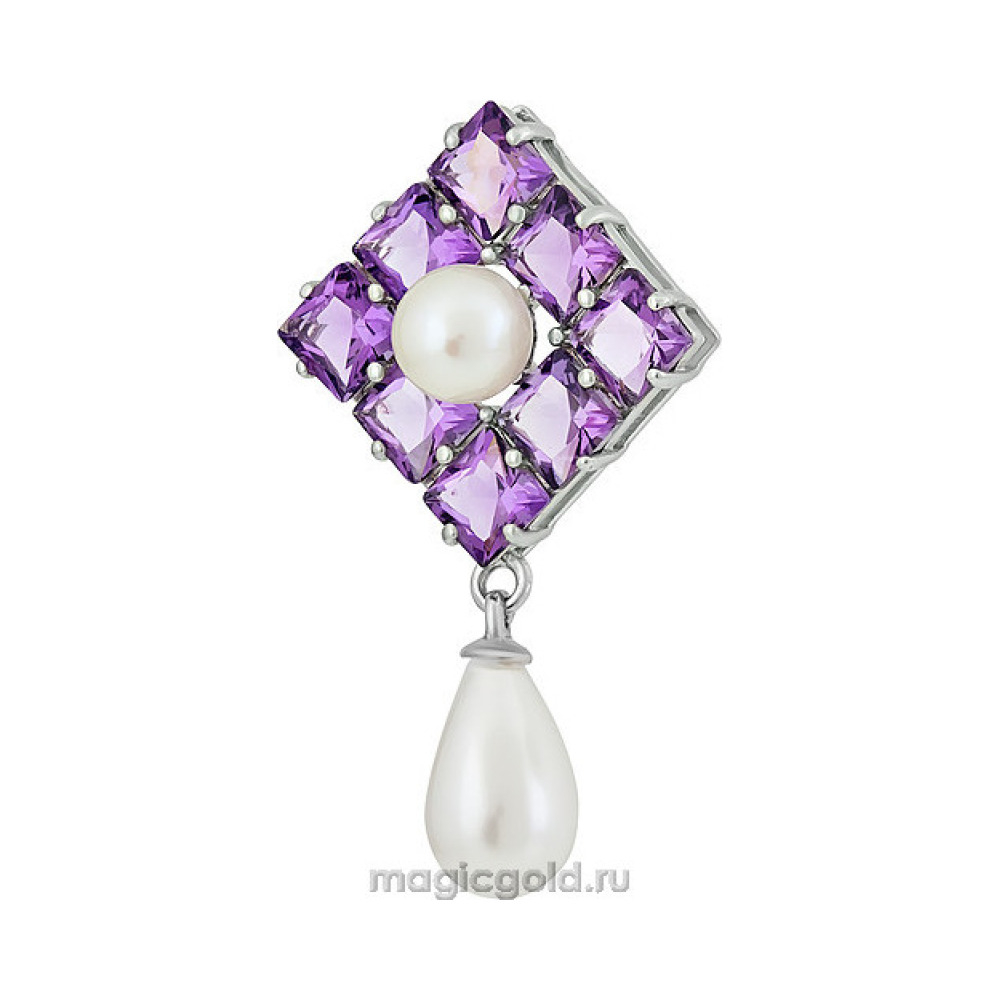 Серебряная подвеска с аметистом, жемчугом и и перламутровым жемчугом № 134768